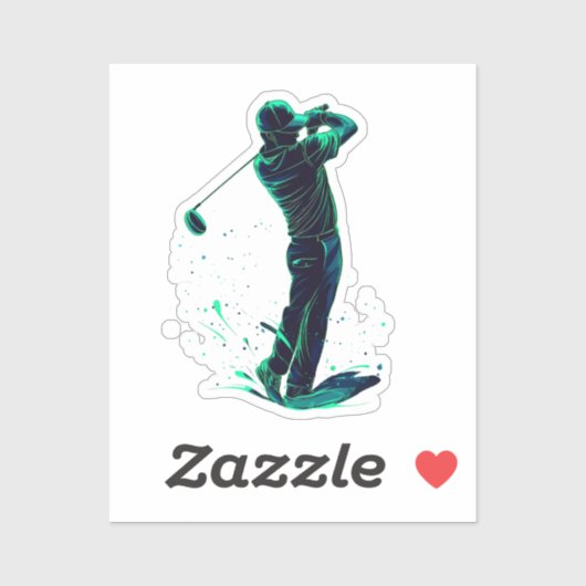 Minimalist Golfer Green Glow Silhouette Sticker (Vel)