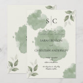 Minimalist Green Botanical Wedding Invitation (Devant / Derrière)