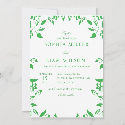 Minimalist Green Botanical Wedding Invitation (Devant)