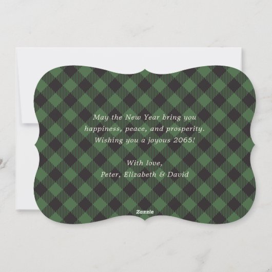 Minimalist Green Plaid New Year Card Feestdagenkaart (Achterkant)