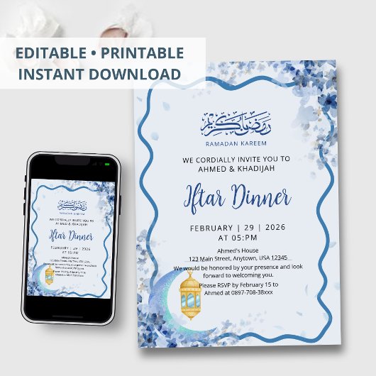 Minimalist Greenery Moon Ramadan Iftar Invitation