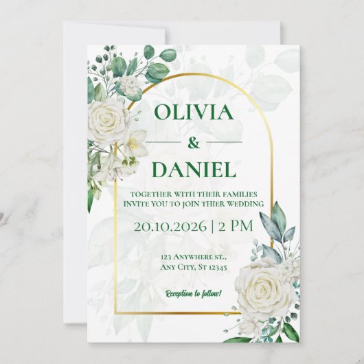Minimalist Greenery Wedding Invitation Card (Devant)