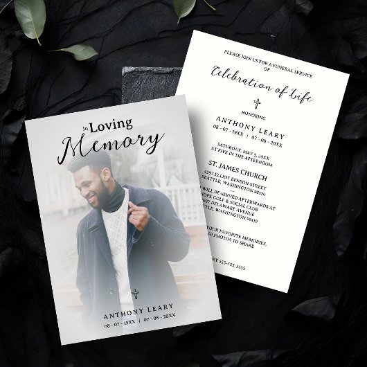 Minimalist Grey Transparency Overlay Photo Funeral Kaart