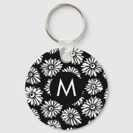 Minimalist Groovy Black and White Daisy Monogram Sleutelhanger