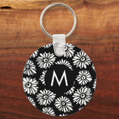 Minimalist Groovy Black and White Daisy Monogram Sleutelhanger (Achterkant)