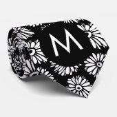 Minimalist Groovy Black and White Daisy Monogram Stropdas (Opgerold)