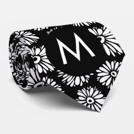 Minimalist Groovy Black and White Daisy Monogram Stropdas