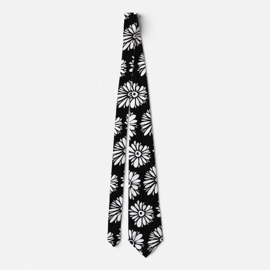 Minimalist Groovy Black and White Daisy Pattern Stropdas (Achterkant)