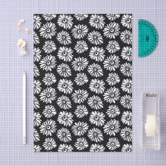 Minimalist Groovy Black and White Daisy Pattern Tissuepapier (Craft)