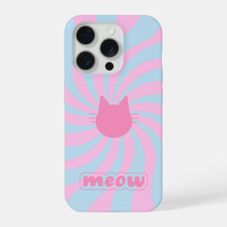 Minimalist Groovy Retro Meow Design iPhone 15 Pro Hoesje