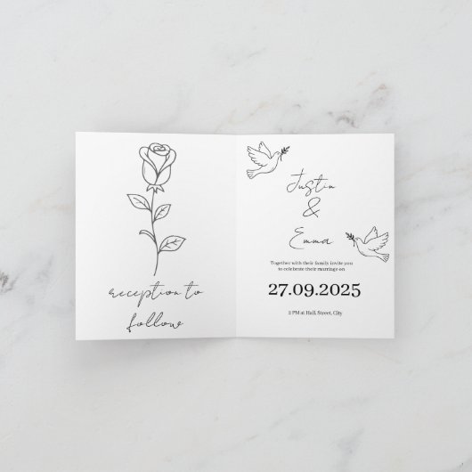 Minimalist Hand-Drawn Wedding Invitation with Dove (Binnen)