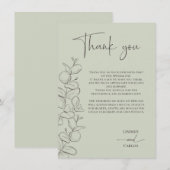 Minimalist handdrawn leaves green script wedding bedankkaart (Voorkant / Achterkant)