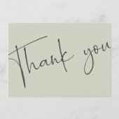 Minimalist handdrawn leaves green script wedding bedankkaart (Achterkant)