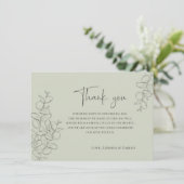 Minimalist handdrawn leaves green script wedding bedankkaart (Staand voorkant)