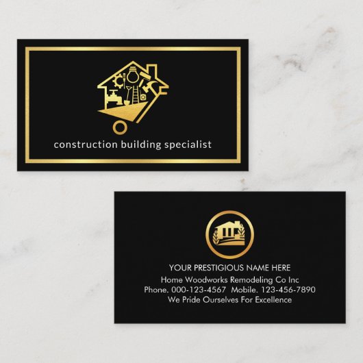 Minimalist Handyman Tools In Gold Frame Visitekaartje (Voorkant / Achterkant)