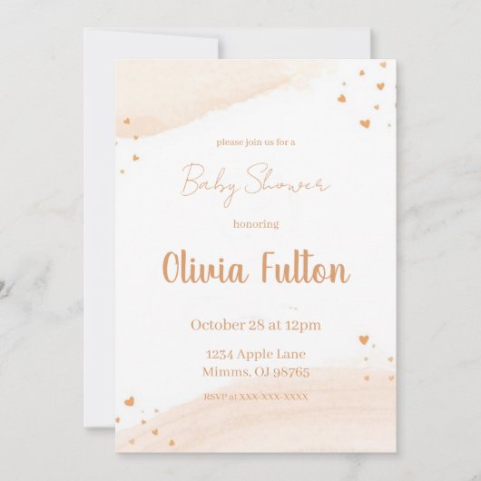 Minimalist Heart Baby Shower Invitation – Blush (Devant)
