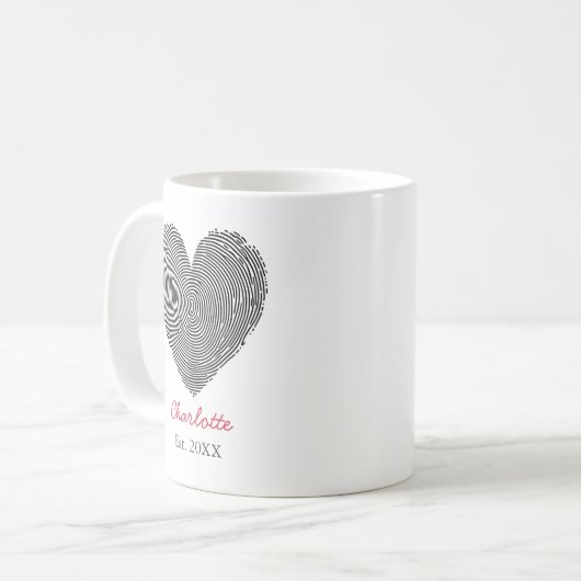 Minimalist Heart Fingerprint Personalized Name Mug (Devant gauche)