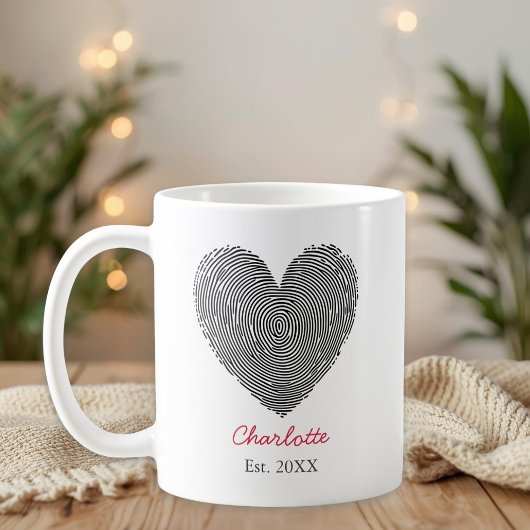 Minimalist Heart Fingerprint Personalized Name Mug