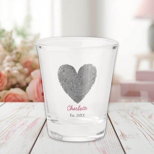 Minimalist Heart Fingerprint Personalized Name Shot Glas