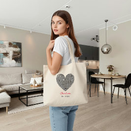 Minimalist Heart Fingerprint Personalized Name Tote Bag