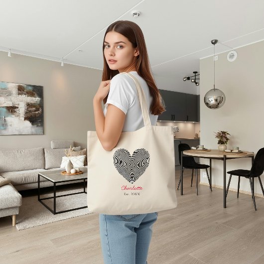 Minimalist Heart Fingerprint Personalized Name Tote Bag