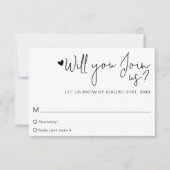 Minimalist Heart Script Contemporary Wedding RSVP Kaartje (Voorkant)