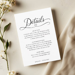 Minimalist Heart Script Wedding Details Informatiekaartje