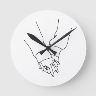 Minimalist Holding Hands Line Art Wall Clock - Mod Ronde Klok
