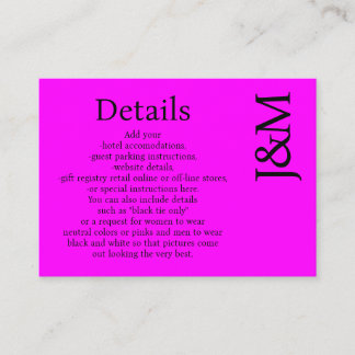 Minimalist Hot Pink Magenta Enclosure Details Card Informatiekaartje