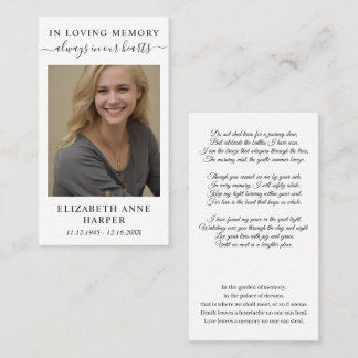 Minimalist In Loving Memory Photo Keepsake Card Visitekaartje