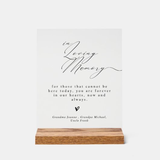 Minimalist In Loving Memory Wedding Sign Acryl Bord (Voorkant)