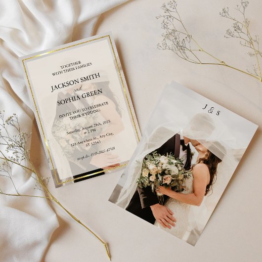 Minimalist Ivory & Gold Border Wedding Kaart