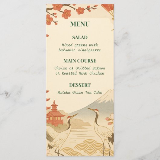 Minimalist Japanese Cherry Blossom Wedding Menu (Devant)