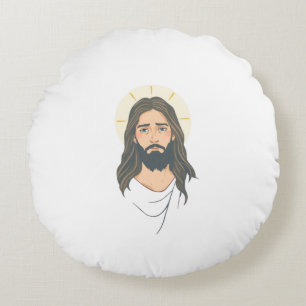 Minimalist Jesus with Blue Eyes - Pastel Christian Rond Kussen