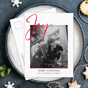 Minimalist Joy Christmas Eenvoudige rode foto Feestdagenkaart