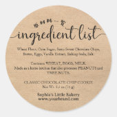 Minimalist Kraft Script Ingredient List Bakery Ronde Sticker (Voorkant)