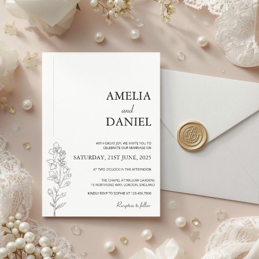 Minimalist Larkspur Floral Wedding Invitation
