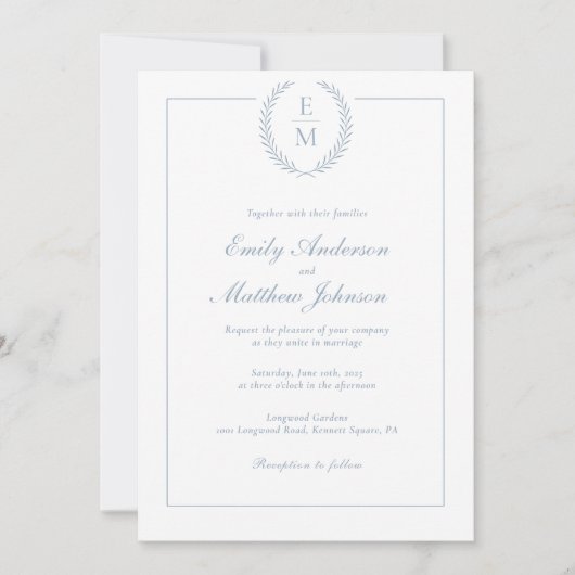 Minimalist Laurel Monogram Wedding Invitation (Devant)