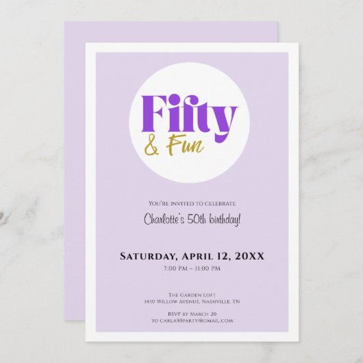 Minimalist Lavender and Gold 50th Birthday Kaart (Voorkant / Achterkant)