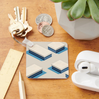 Minimalist layered rectangular modules with blue sleutelhanger