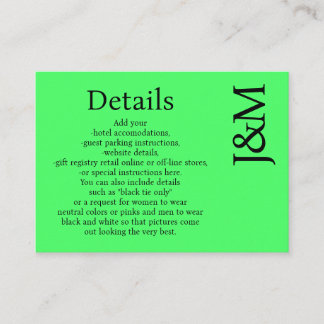 Minimalist Lime Green Enclosure Details Card Informatiekaartje