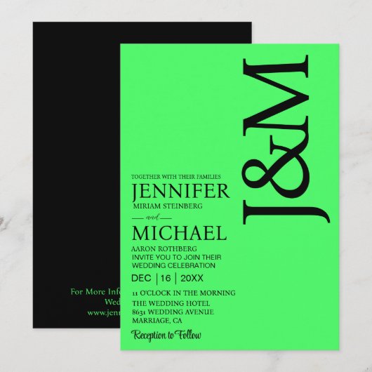 Minimalist Lime Green Summer Wedding Kaart (Voorkant / Achterkant)