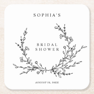 Minimalist Line Art Bridal Shower Square Vierkante Kartonnen Onderzetter