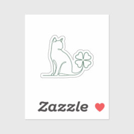 Minimalist Line Art Cat With Clover Aesthetic  Sticker