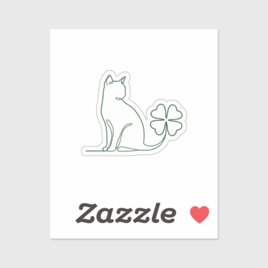 Minimalist Line Art Cat With Clover Aesthetic Sticker (Vel)