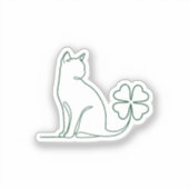 Minimalist Line Art Cat With Clover Aesthetic Sticker (Voorkant)