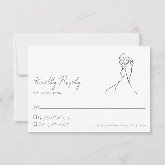 Minimalist Line Art Couple Wedding RSVP Card (Devant)