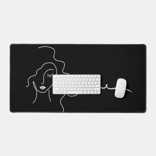 Minimalist Line Art Desk Mat – Love in Simplicity (Clavier et souris)