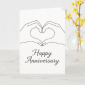 Minimalist Line Art Hands Heart Happy Anniversary  Kaart (Gele Bloem)