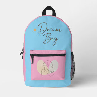 Minimalist Line Art Woman Backpack - "Dream Big" A Bedrukte Rugzak
